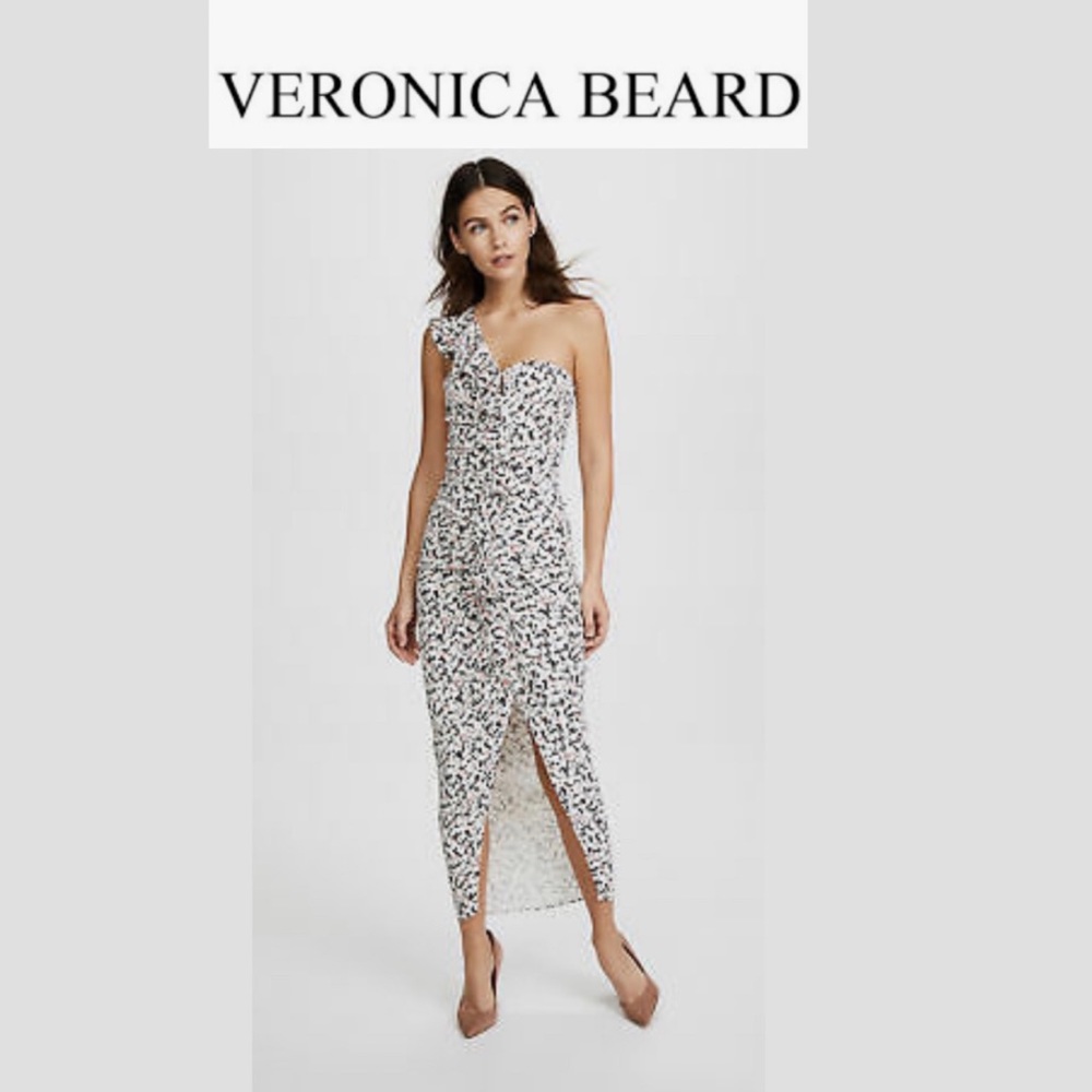 Veronica Beard Ruffian Dress Fitted One Shoulder Floral Midi ruffled Size: 8